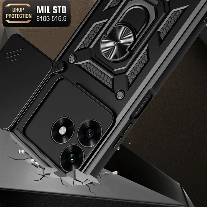 Phone Case For Honor Play10A 4G  /  X5c Plus 4G  /  X5c 4G PC + TPU Kickstand Cover with Slide Camera Lid - Black