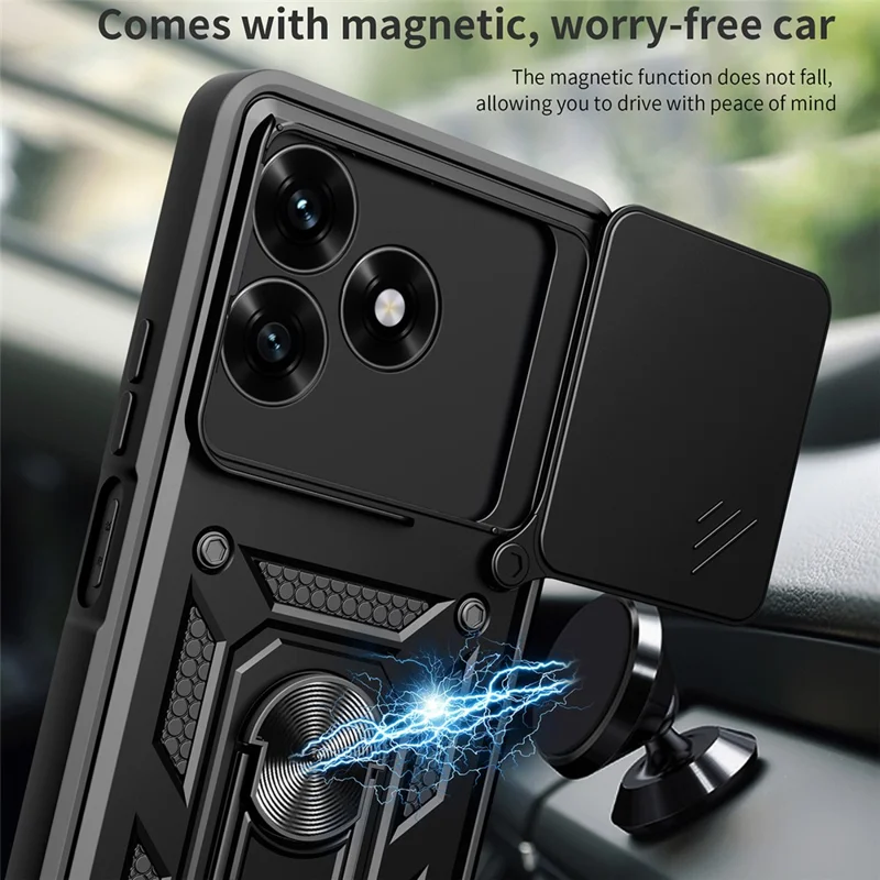 Phone Case For Honor Play10A 4G  /  X5c Plus 4G  /  X5c 4G PC + TPU Kickstand Cover with Slide Camera Lid - Black