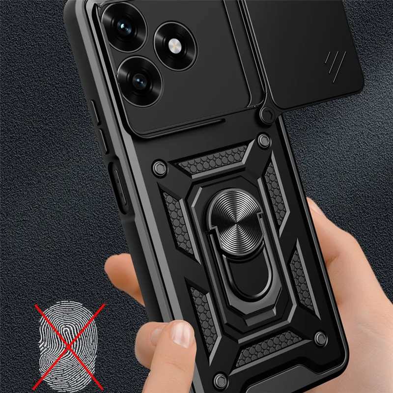 Phone Case For Honor Play10A 4G  /  X5c Plus 4G  /  X5c 4G PC + TPU Kickstand Cover with Slide Camera Lid - Black