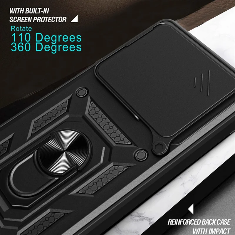 Phone Case For Honor Play10A 4G  /  X5c Plus 4G  /  X5c 4G PC + TPU Kickstand Cover with Slide Camera Lid - Black