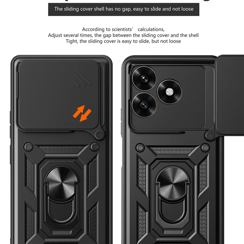 Phone Case For Honor Play10A 4G  /  X5c Plus 4G  /  X5c 4G PC + TPU Kickstand Cover with Slide Camera Lid - Black