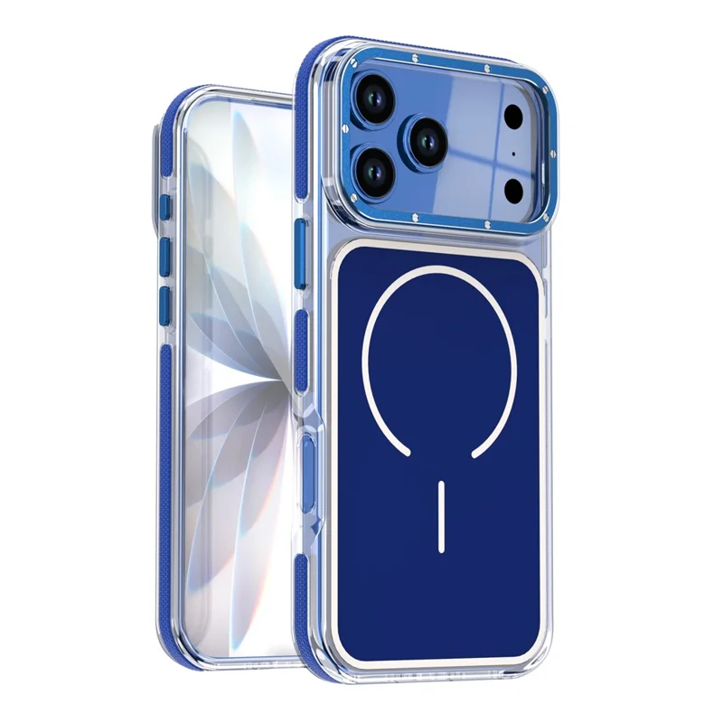 Coque pour iPhone 17 Pro compatible MagSafe, coque transparente bicolore antichoc en TPU et PC - Bleu