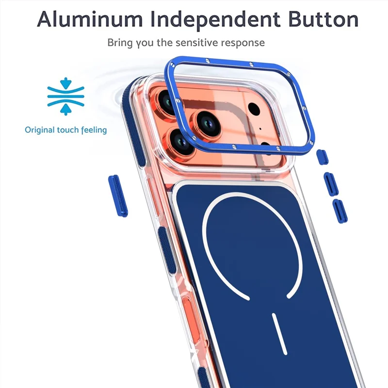 Coque pour iPhone 17 Pro compatible MagSafe, coque transparente bicolore antichoc en TPU et PC - Bleu