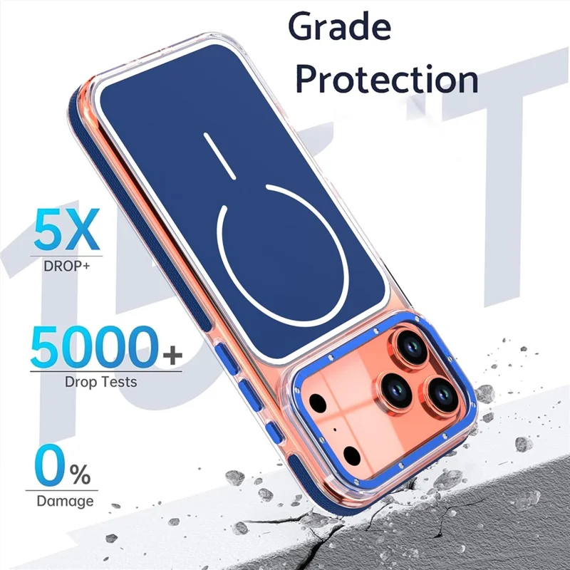 Coque pour iPhone 17 Pro compatible MagSafe, coque transparente bicolore antichoc en TPU et PC - Bleu