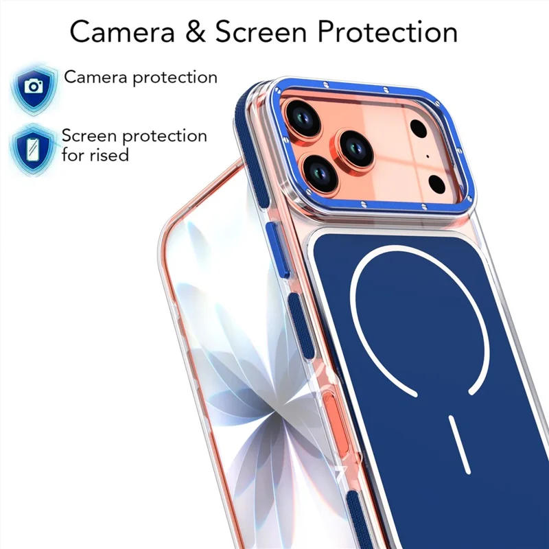 Coque pour iPhone 17 Pro compatible MagSafe, coque transparente bicolore antichoc en TPU et PC - Bleu