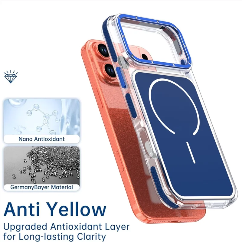 Coque pour iPhone 17 Pro compatible MagSafe, coque transparente bicolore antichoc en TPU et PC - Bleu