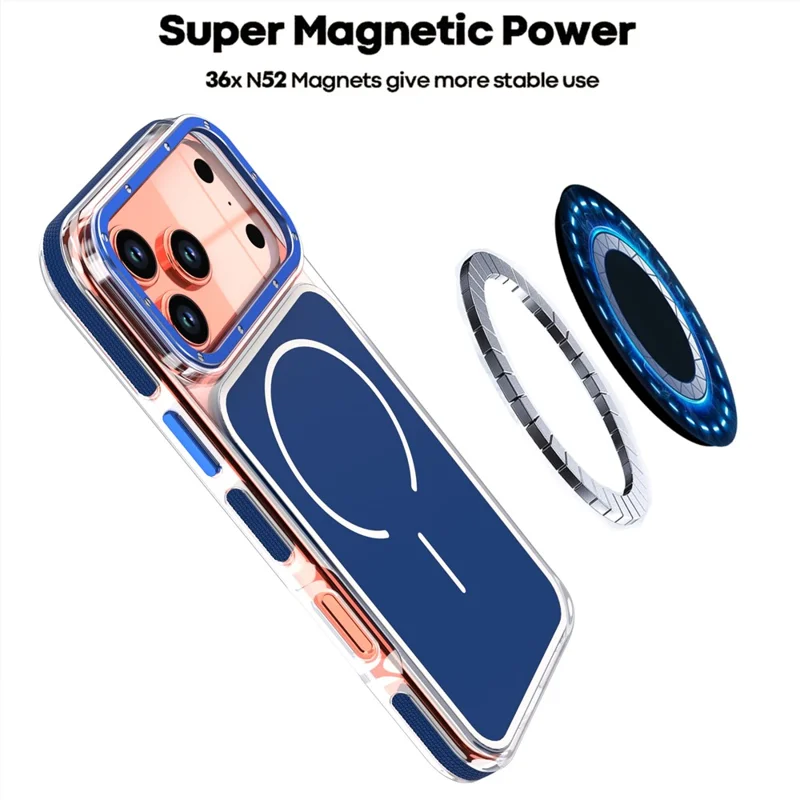 Coque pour iPhone 17 Pro compatible MagSafe, coque transparente bicolore antichoc en TPU et PC - Bleu
