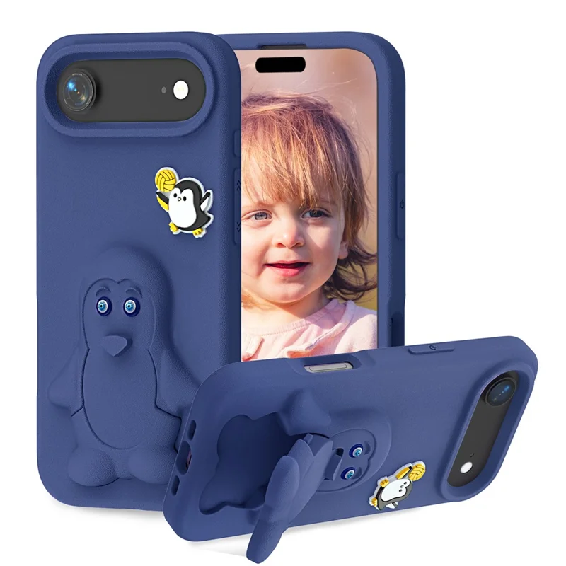 Coque pour iPhone Air, design pingouin avec support, housse de protection antichoc en EVA - Bleu marine