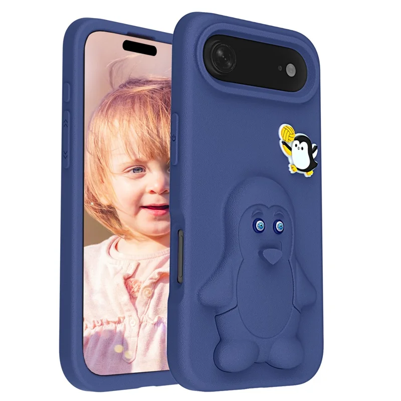 Coque pour iPhone Air, design pingouin avec support, housse de protection antichoc en EVA - Bleu marine