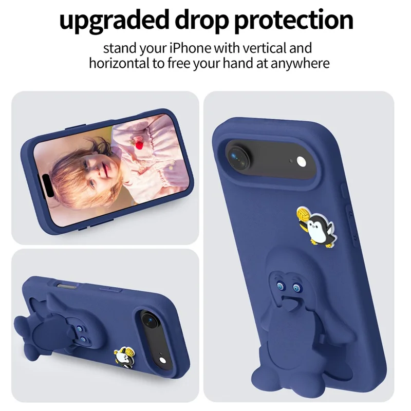 Coque pour iPhone Air, design pingouin avec support, housse de protection antichoc en EVA - Bleu marine