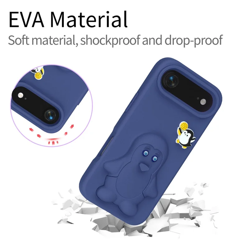Coque pour iPhone Air, design pingouin avec support, housse de protection antichoc en EVA - Bleu marine