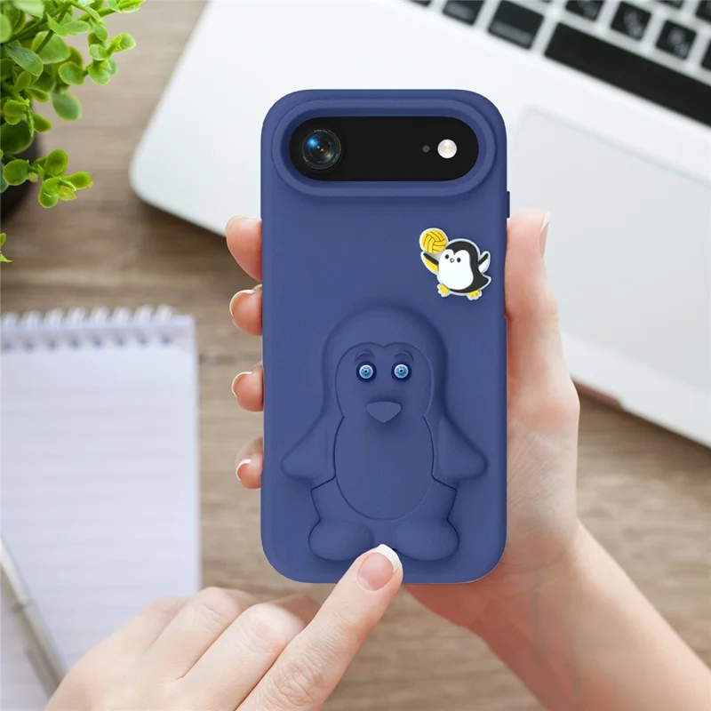 Coque pour iPhone Air, design pingouin avec support, housse de protection antichoc en EVA - Bleu marine