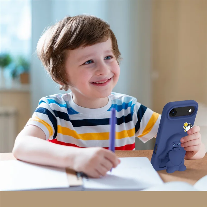 Coque pour iPhone Air, design pingouin avec support, housse de protection antichoc en EVA - Bleu marine