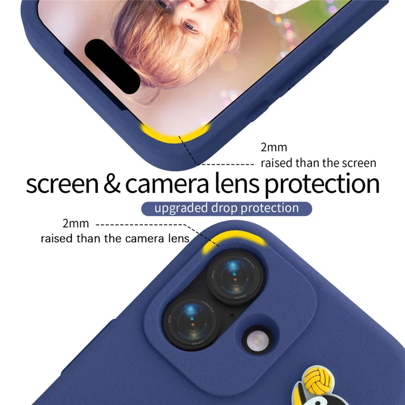 غطاء لهاتف iPhone 16 بتصميم بطريق مع حامل ومصنوع من مادة EVA مقاوم للصدمات - أزرق داكن
