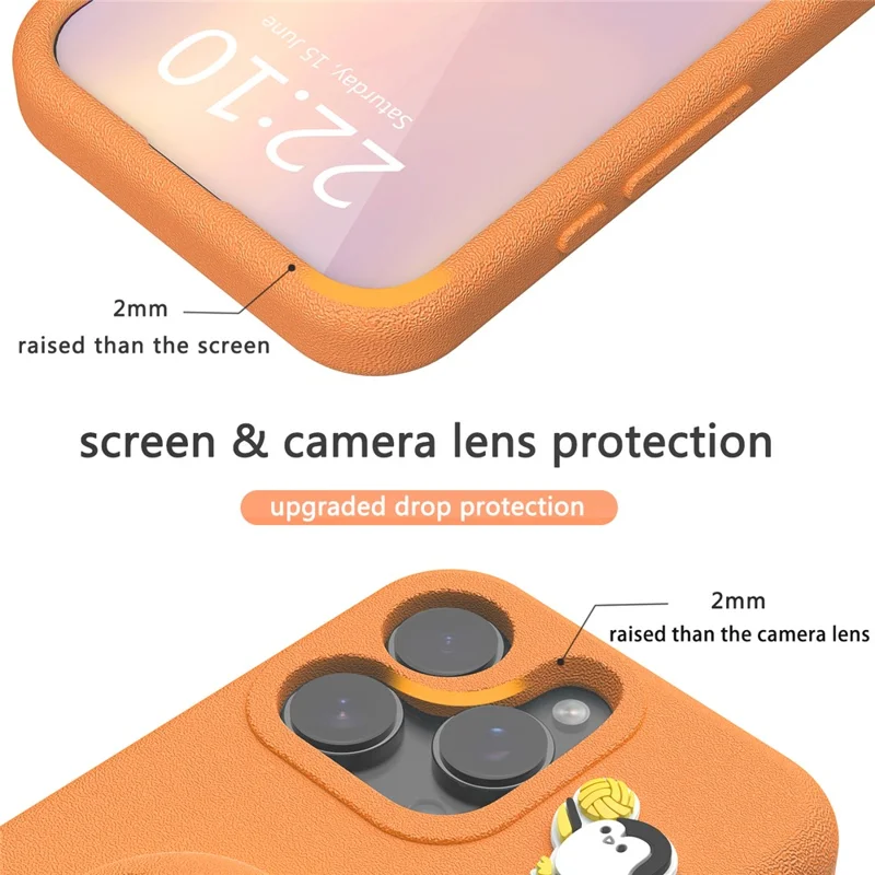 iPhone 16 Pro Hülle mit Pinguin-Design, Ständer, stoßfest, EVA-Handyhülle - Orange