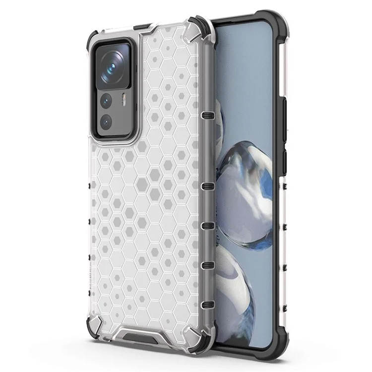 Für Xiaomi 12T Pro 5G Wabe Textur TPU + PC Phone Deckung Schocksicherer Schutzhülle - Grau
