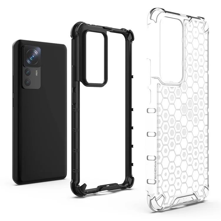 Für Xiaomi 12T Pro 5G Wabe Textur TPU + PC Phone Deckung Schocksicherer Schutzhülle - Grau