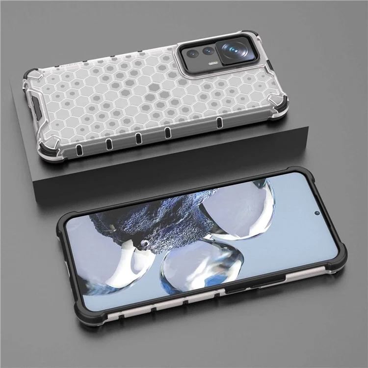 Für Xiaomi 12T Pro 5G Wabe Textur TPU + PC Phone Deckung Schocksicherer Schutzhülle - Grau