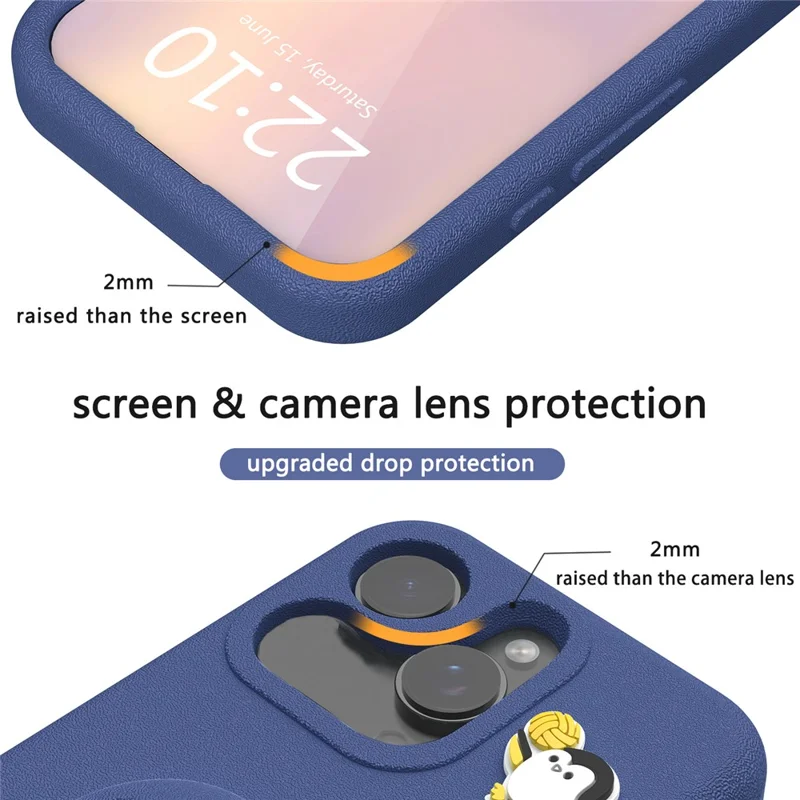 For iPhone 16 Pro Max Hoesje Pinguïn Ontwerp Zwenkstandaard Stootvaste EVA Telefoonhoes - Marineblauw