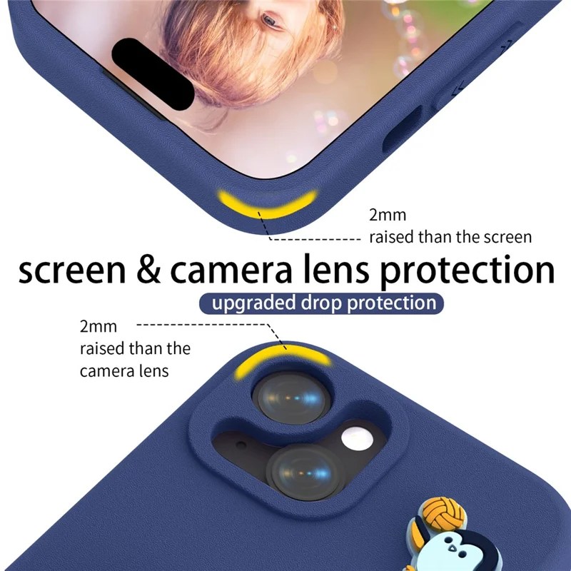 For iPhone 15 Hoesje Pinguïn Ontwerp met Standaard Stootvaste EVA Hoes - Marineblauw