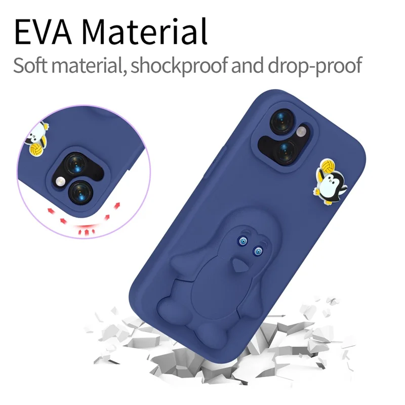 For iPhone 15 Hoesje Pinguïn Ontwerp met Standaard Stootvaste EVA Hoes - Marineblauw