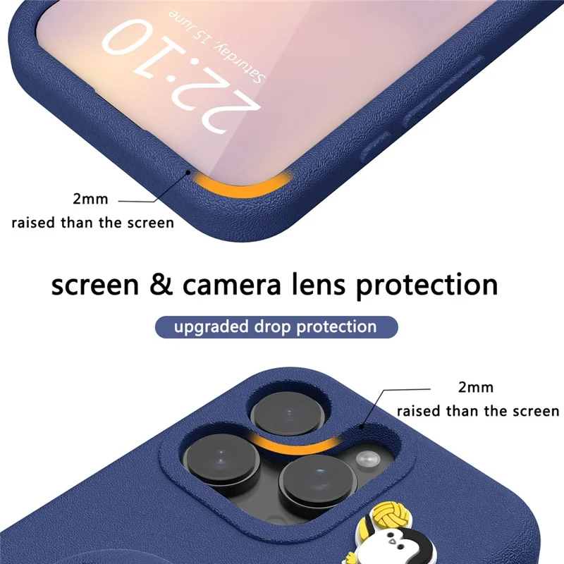 غطاء لهاتف iPhone 15 Pro بتصميم بطريق مع حامل ومصنوع من مادة EVA مقاوم للصدمات - أزرق داكن