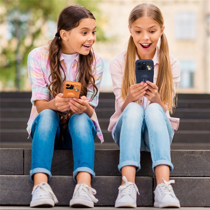 Obudowa do iPhone 15 Pro Max z motywem pingwina z podstawką, odporna na wstrząsy, pokrowiec z tworzywa EVA - Pomarańczowy