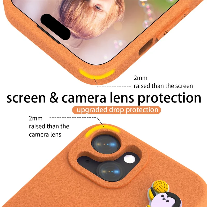Obudowa do iPhone 14 / 13 z motywem pingwina z podstawką, odporna na wstrząsy, pokrowiec z tworzywa EVA - Pomarańczowy