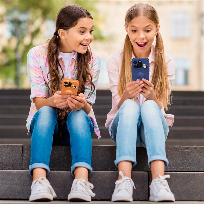 Obudowa do iPhone 14 / 13 z motywem pingwina z podstawką, odporna na wstrząsy, pokrowiec z tworzywa EVA - Pomarańczowy