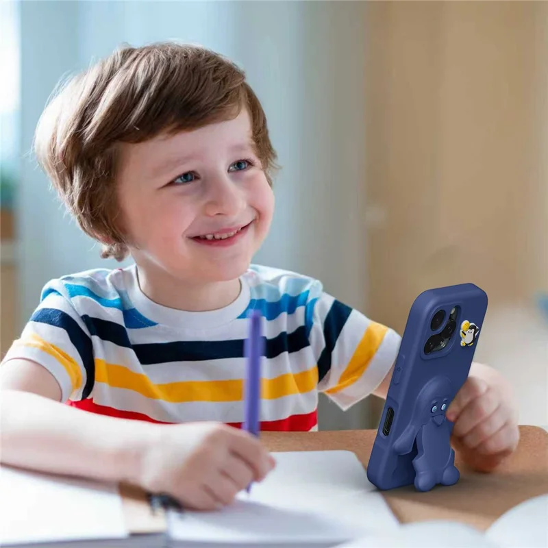 Til iPhone 13 Pro Max hylse med pingvin-design, støddæmpende EVA-telefonhylse med støtte - Marineblå