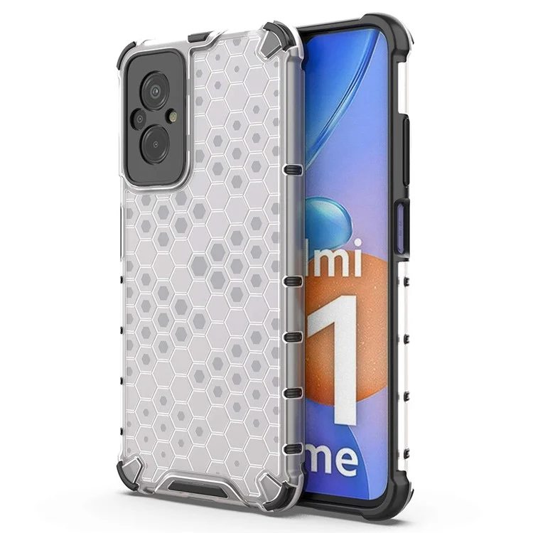 For Xiaomi Redmi 11 Prime 4G Honeycomb Texture Anti-drop Phone Case Soft TPU + Hard PC Hybrid Cover - Grey