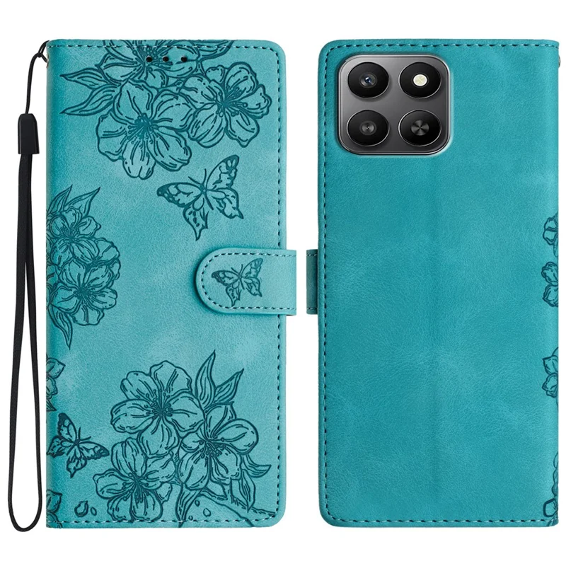 For Honor 400 Smart 5G / 4G / X7d 4G Case Butterfly Flower Pattern Skin-Touch Leather Phone Cover - Green