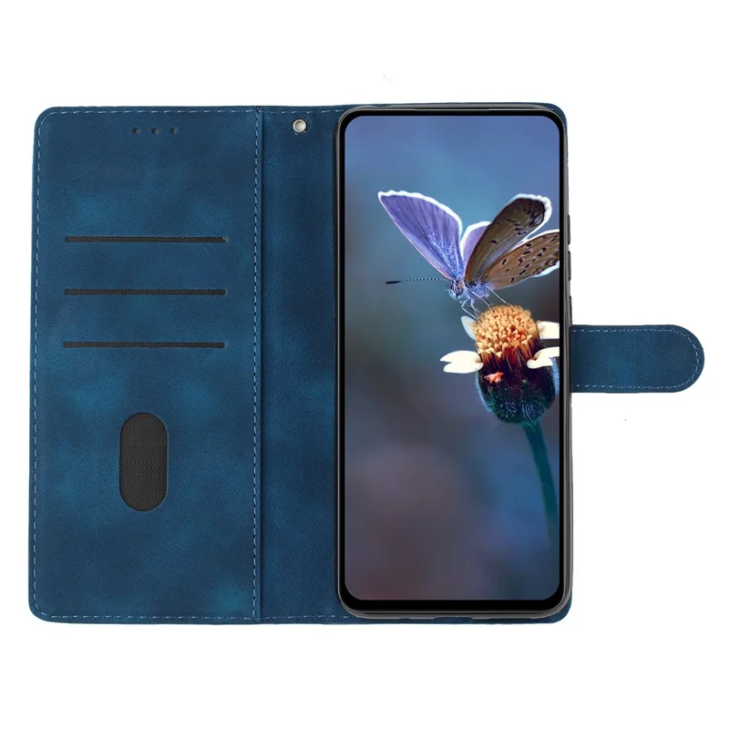 Cover in Pelle per Honor 400 Smart 5G / 4G / X7d 4G con Fiore Stampato, con Cinturino da Polso - Blu