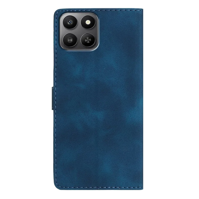 Cover in Pelle per Honor 400 Smart 5G / 4G / X7d 4G con Fiore Stampato, con Cinturino da Polso - Blu