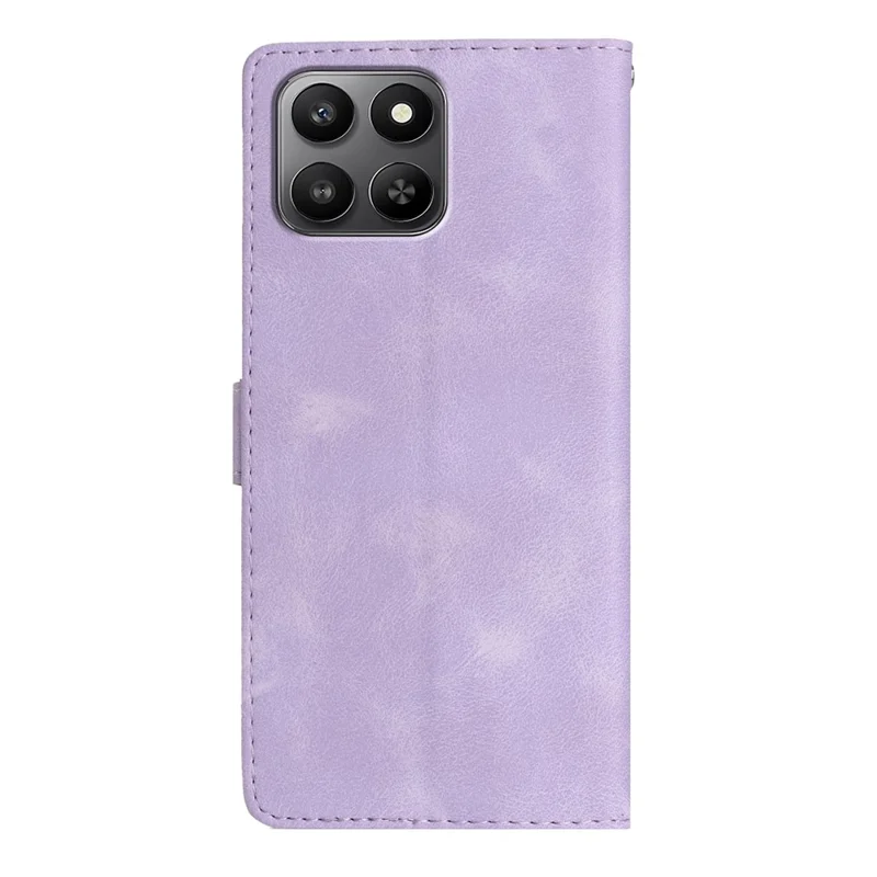 Leather Case For Honor 400 Smart 5G / 4G / X7d 4G Imprinted Flower Phone Cover with Wrist Strap - Purple