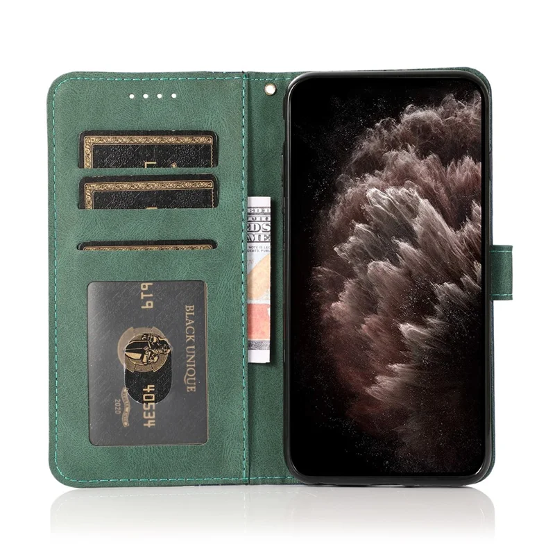 For Honor 400 Smart 5G  /  X7d 4G Case Color Splicing Wallet Stand Leather Phone Cover with Wrist Strap - Blue  /  Green