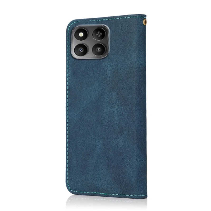 For Honor 400 Smart 5G  /  X7d 4G Case Color Splicing Wallet Stand Leather Phone Cover with Wrist Strap - Blue  /  Green