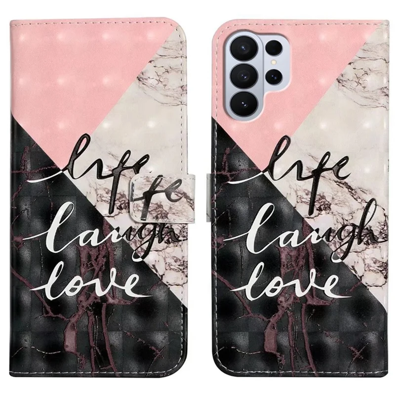 Phone Case For Samsung Galaxy S26 Ultra 3D Creative Pattern PU Leather Stand Cover - Tri-Color Marble