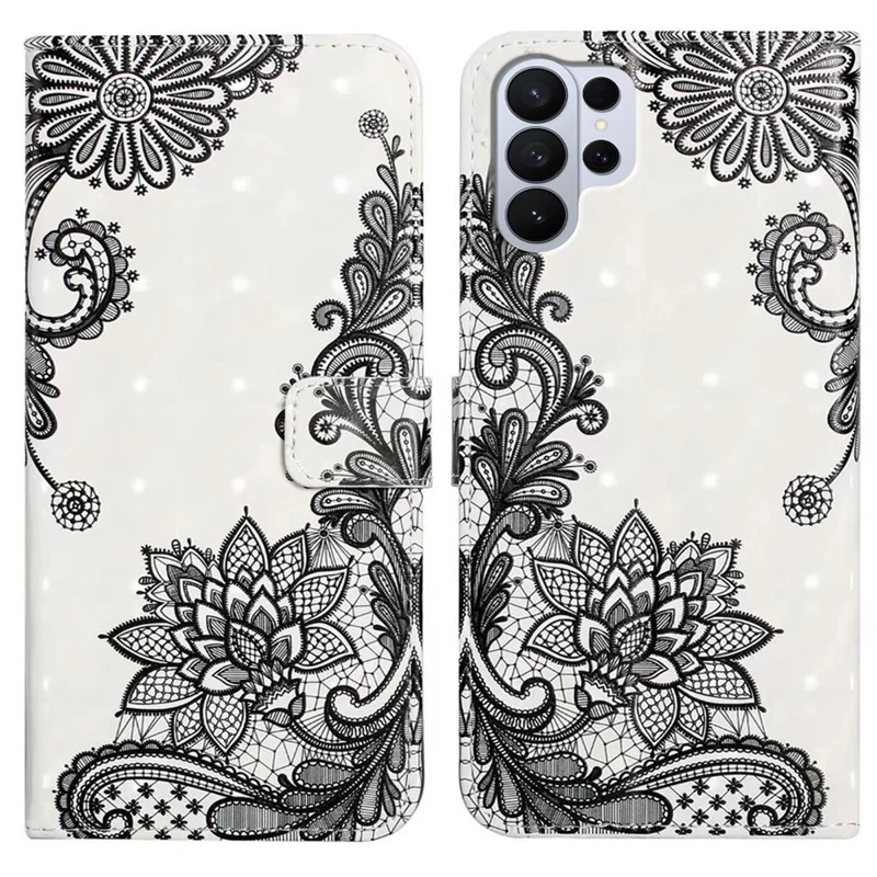 Phone Case For Samsung Galaxy S26 Ultra 3D Creative Pattern PU Leather Stand Cover - Lace Flower