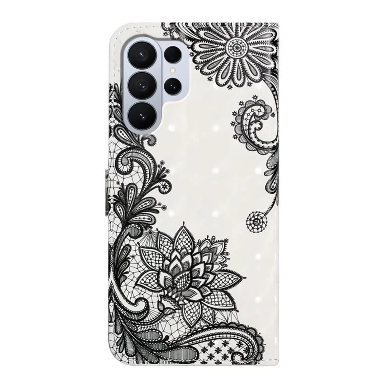 Phone Case For Samsung Galaxy S26 Ultra 3D Creative Pattern PU Leather Stand Cover - Lace Flower