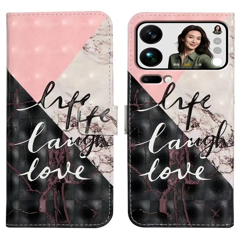 Phone Case For Xiaomi 17 Pro Max 3D Creative Pattern PU Leather Stand Cover - Tri-Color Marble