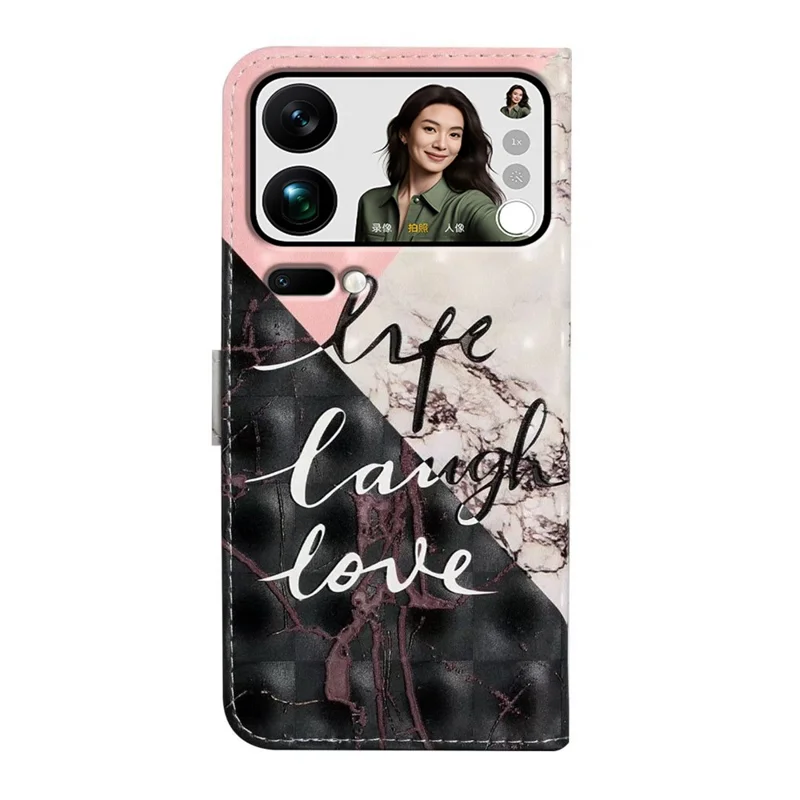 Phone Case For Xiaomi 17 Pro Max 3D Creative Pattern PU Leather Stand Cover - Tri-Color Marble