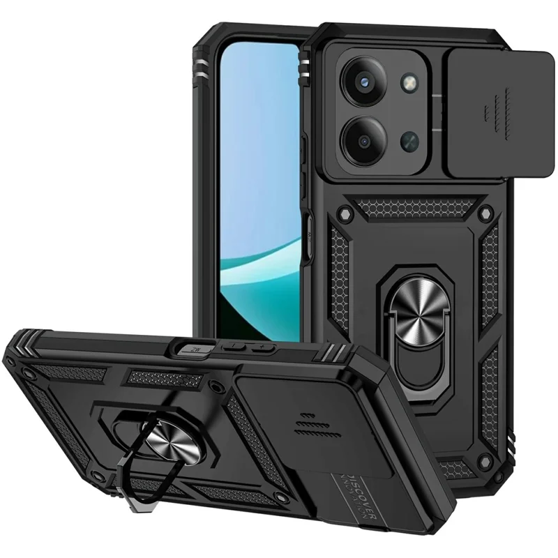 Custodia per telefono per Xiaomi Redmi 15C 5G (UE) (173 mm) / 4G (UE) (173 mm) / Poco C85 4G (173 mm) Copertura PC + TPU con protezione dell'obiettivo e supporto - Nero