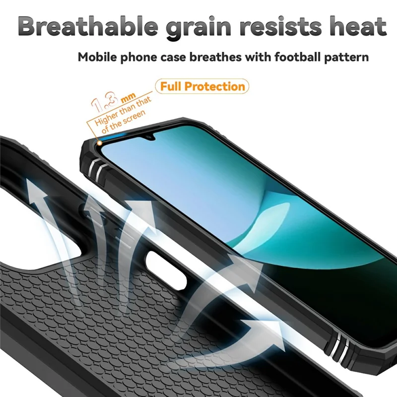 Custodia per telefono per Xiaomi Redmi 15C 5G (UE) (173 mm) / 4G (UE) (173 mm) / Poco C85 4G (173 mm) Copertura PC + TPU con protezione dell'obiettivo e supporto - Nero