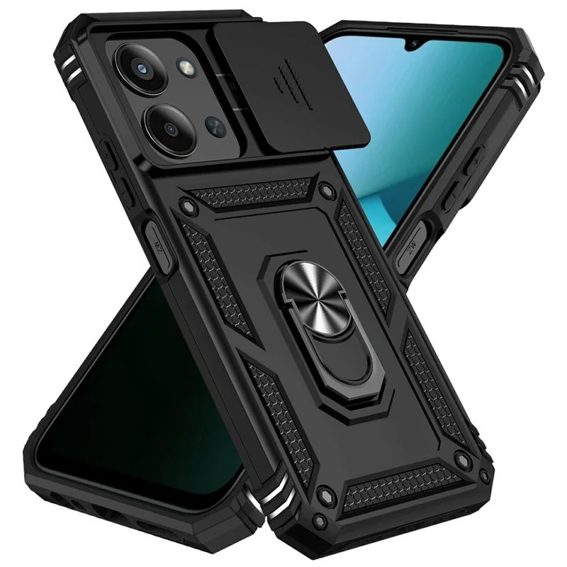 Custodia per telefono per Xiaomi Redmi 15C 5G (UE) (173 mm) / 4G (UE) (173 mm) / Poco C85 4G (173 mm) Copertura PC + TPU con protezione dell'obiettivo e supporto - Nero
