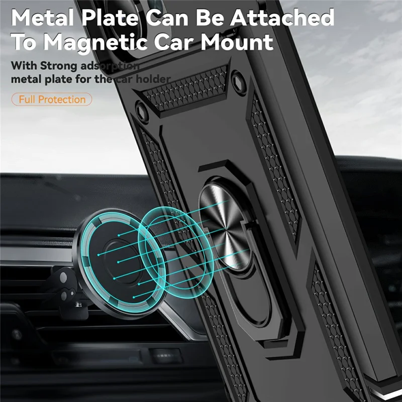 Custodia per telefono per Xiaomi Redmi 15C 5G (UE) (173 mm) / 4G (UE) (173 mm) / Poco C85 4G (173 mm) Copertura PC + TPU con protezione dell'obiettivo e supporto - Nero