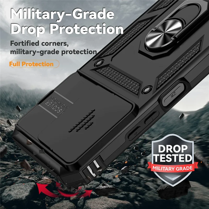 Custodia per telefono per Xiaomi Redmi 15C 5G (UE) (173 mm) / 4G (UE) (173 mm) / Poco C85 4G (173 mm) Copertura PC + TPU con protezione dell'obiettivo e supporto - Nero