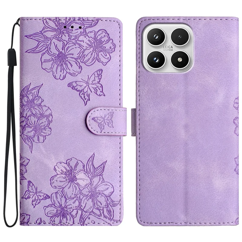 For Xiaomi 17 Case Butterfly Flower Pattern Skin-Touch Leather Phone Cover - Purple