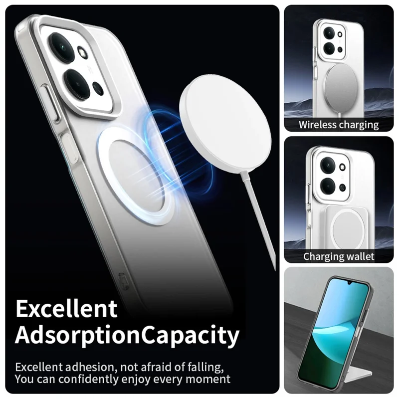 غطاء هاتف لـ Xiaomi Redmi 15C 5G (الاتحاد الأوروبي) (173 مم) / 15C 4G (الاتحاد الأوروبي) (173 مم) متوافق مع MagSafe، مقاوم للسقوط، غطاء خلفي هجين - أبيض