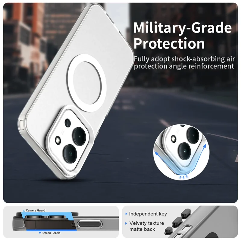 غطاء هاتف لـ Xiaomi Redmi 15C 5G (الاتحاد الأوروبي) (173 مم) / 15C 4G (الاتحاد الأوروبي) (173 مم) متوافق مع MagSafe، مقاوم للسقوط، غطاء خلفي هجين - أبيض